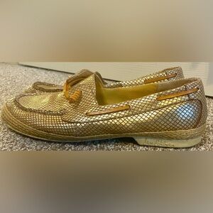 Sam Edelman Leather Penny Loafers Driving Moccasins Gold Metallic Size 9